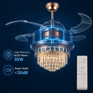 Modern K9 Crystal Ceiling Fan with <b>Light</b> 48 Inch Quiet Reversible DC Motor 6 Speeds Timer Indoor Fan - Product Image 6