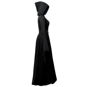 Disfraz de Bruja de Halloween con Capucha, Vestido Largo Negro para Mujer, Disfraz de Cosplay, Actuación en Escenario, Disfraz Elegante - Product Image 3