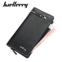 Grosir untuk Baellerry dompet genggam kulit PU kasual pria dompet uang ponsel ritsleting kapasitas besar