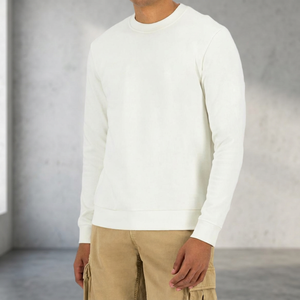 เสื้อสเวตเชิ้ตคอกลมสีขาวสำหรับผู้ชาย ทรงปกติ แขนยาว ผ้าเฟรนช์เทอร์รี่ สไตล์ลำลอง - Product Image 2
