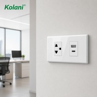 Enchufe de Pared Modular Doble de Cobre Kolani 120, Mini Tomacorriente Oculto de 3 Pines + Módulo de Carga Rápida USB Tipo-C, Resistente a Manipulaciones