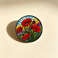 Pin Enamel XR, Bros Bunga Poppy Kaca Patri, Pin Kerah, Enamel Custom, Nikel Hitam, Grosir, Bros Bunga Liar