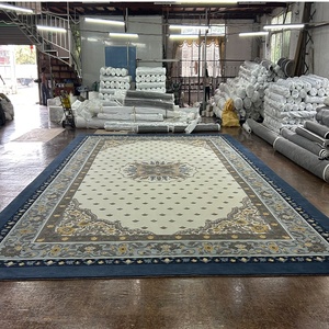 Alfombra de lana con patrón de flores hecha a mano de alta calidad, diseño personalizado para sala de reuniones, alfombra azul beige - Product Image 3