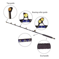 Canne à pêche à la traîne TG 6FT6IN 130LBS FRP pour gros gibier, avec guides à rouleaux robustes, pour la pêche en mer en bateau