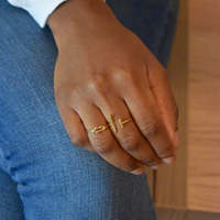 Véritable bague en or 14 carats plaqué or, double nœud d'amour long, style bohème minimaliste, bague pour phalange, accessoires pour femmes, bijoux DIY