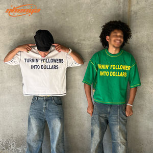 OEM personalizado serigrafía Logotipo de gran tamaño 100% algodón 180 230 300 Gsm contraste costura camisetas Boxy recortada camiseta para hombres - Product Image 6