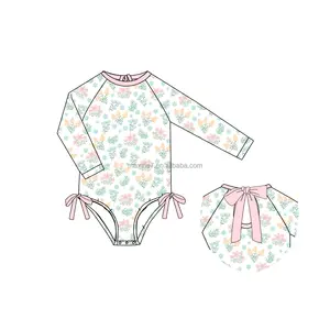 Hot Style Children Swimsuit Custom Printed Long Sleeve Girl Beachwear Ruffles High Quality Baby Girl Swimwear