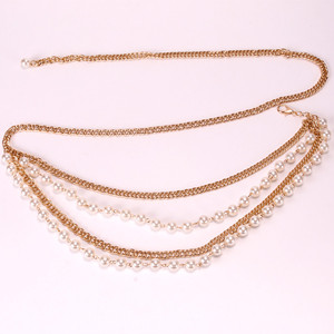 สร้อยคาดเอวสไตล์ยุโรปอเมริกัน ประดับมุกเทียมสีทอง ดีไซน์เรขาคณิต พร้อมพู่ห้อย เหมาะสำหรับงานปาร์ตี้ เครื่องประดับแฟชั่นสำหรับผู้หญิง - Product Image 4