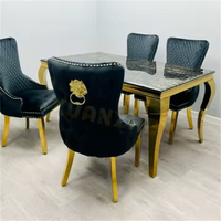 Ensemble de Table à Manger Minimaliste Complet en Marbre, Élégante Table à Manger Rectangulaire, Chaises de Table à Manger Dorées Brillantes