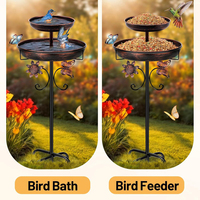 Bain d'oiseaux et mangeoire à 2 niveaux en fer forgé, style vintage, avec piquet, pour l'observation des oiseaux dans le jardin
