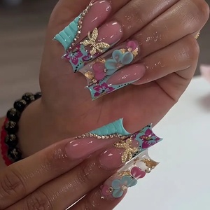Uñas Acrílicas al por Mayor, Cubiertas Completas, Cuadradas, Estilo Y2K, Extra Largas, con Diseño de Patas de Pato, Color Nude, Rosa, Floral, Azul, Ondulado, Francés, Dorado - Product Image 1