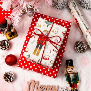 Christmas Reversible Wrapping Paper Roll 17 In X 46.8 Sq Ft <b>Nutcracker</b> Tree Polka Dot Pattern Gift Wrap - Product Image 2
