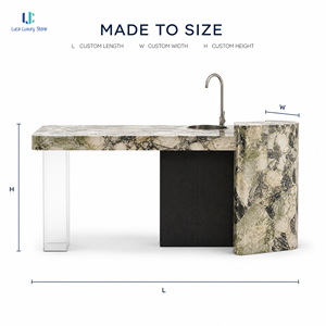 Isla de <span class=keywords><strong>Cocina</strong></span> de Mármol Verde Esmeralda Luca |   Base de Acrílico con Tapa de Mármol Natural, Esquinas Redondeadas, Pulido, Flotante, Hecho a Medida, OEM, ODM - Product Image 3