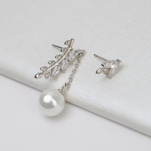 Aretes Colgantes con Forma de Hoja y Flor de Plata S925, Versión Coreana, Accesorios DIY, Ganchos para Oreja Personalizables con Detalles de Perla - Product Image 1