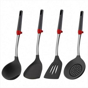Juego de 4 utensilios de cocina de silicona: espátula, cuchara, espumadera y espátula para freír, con mango de acero inoxidable 304 - Product Image 1