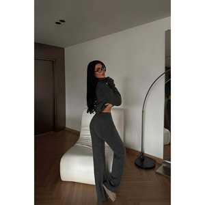 ชุดเสื้อถักลำลองสีแอนทราไซต์ นาลานี ไซส์พลัส ผ้าขนสัตว์ยาวถึงข้อเท้า ลายพิมพ์สำหรับฤดูใบไม้ร่วง ตกแต่งด้วยลวดลาย ไซส์พลัส - Product Image 1