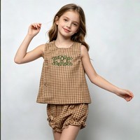 Ensemble de vêtements pour bébé fille personnalisé avec monogramme brodé, 2 pièces, sans manches, avec bloomers, en coton, pour nourrissons et tout-petits