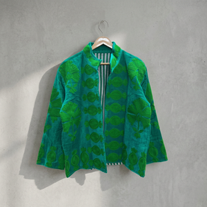 Blazer en velours vert brodé, col mandarin, manches longues, motif floral, veste pour femme, saison printemps - Product Image 2