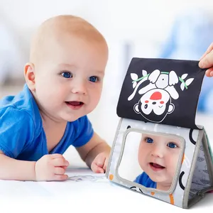 टमी टाइम बेबी मिरर खिलौने 0-6 महीने नवजात मोंटेसरी उच्च कंट्रास्ट काले और सफेद शिशु खिलौने लड़की लड़का बेबी क्लॉथ बुक