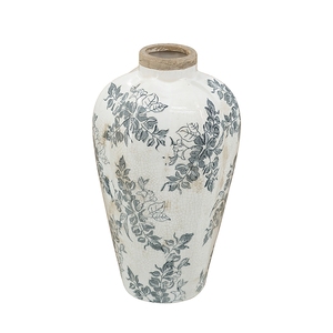 Vaso Decorativo in Ceramica Bianca con Design Floreale Grigio 6.7x6.7x11.6 Pollici per Esposizione su Tavolo - Product Image 2