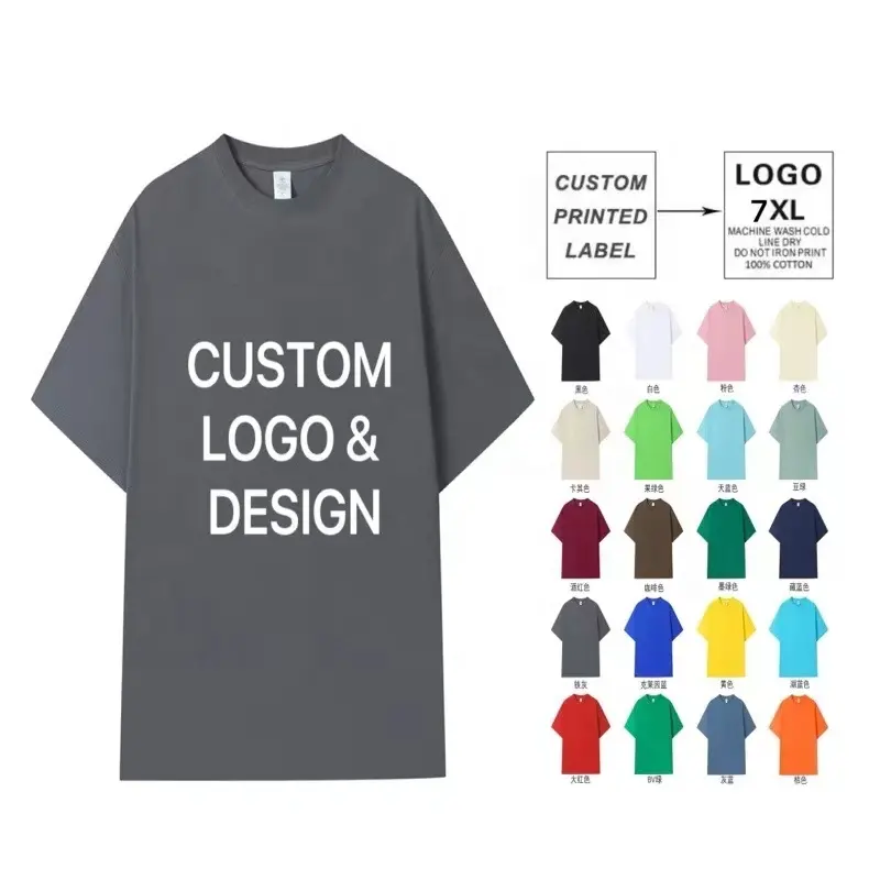 Camiseta personalizada de gran tamaño 100% de algodón para hombre, estilo informal de ajuste holgado con diseño en blanco y opción de impresión de logotipo, camisetas lisas para hombre