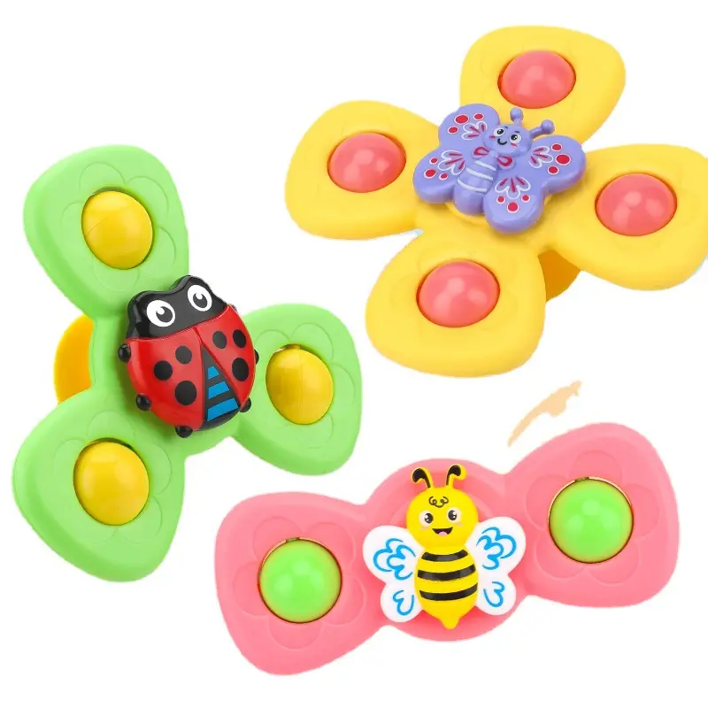 Entrega rápida 3PCS set Ansiedad Animal Bath Toy Busy Bugs Spinner Fingertip Insect Sucker Flower Fidget Ventosa Spinner Toy