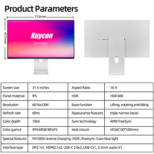 KUYCON G32X Ters Şarj Destekli 16:9 En Boy Oranı 500cd/<span class=keywords><strong>m</strong></span> Parlaklık IPS LCD Monitör Bilgisayar 6k 60hz Ekran Braketli - Product Image 2