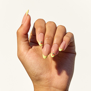 Polvo francés <span class=keywords><strong>amarillo</strong></span> 3D cereza patrón almendra acrílico puntas <span class=keywords><strong>de</strong></span> <span class=keywords><strong>uñas</strong></span> 30 piezas Prensa en <span class=keywords><strong>uñas</strong></span> estilo fresco <span class=keywords><strong>uñas</strong></span> artificiales - Product Image 3