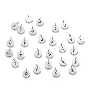 10MM Engraved Stainless Steel Initial Letters A-Z With Ink Oil Round Disc Charm Alphabet Pendants DIY Making Jewelry