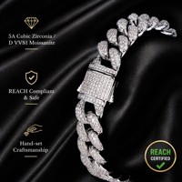 Bracelet gourmette cubaine de luxe en gros pour hommes, pavé de zircone cubique, fait main, 12 mm, chaîne hip-hop bling-bling