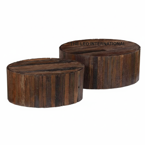 Material de madera Forma redonda Mesa de centro con acabado marrón Estilo elegante Mesa de centro de decoración del hogar hecha a mano de lujo - Product Image 1