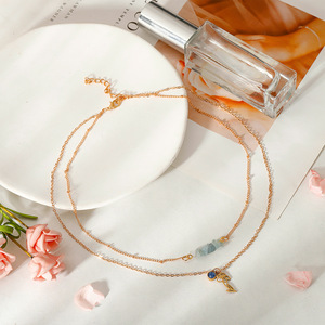 Nuova Collana Choker Sportiva Multistrato in Acciaio Inossidabile con Zirconi e Scaglie di Acquamarina, Design Bambù, con Fiore del Mese: Narciso - Product Image 4