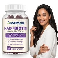 Compléments VitaSpring NAD+ Biotine Gommes pour l'éclaircissement de la peau Collagène Kératine Zinc Vitamine K2 D3 Cheveux Ongles Adultes Gommes NAD Biotine