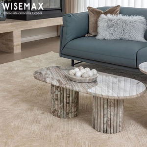 WISEMAX FURNITURE Table basse ovale de luxe italienne pour salon, table basse en marbre naturel pour hôtel, restaurant, café, maison, villa - Product Image 3