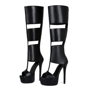 Stivali Estivi Personalizzati al Ginocchio con Punta Aperta da Donna, Sandali con Cerniera Posteriore, Scarpe Taglia Grande 47, Tacchi Alti Sottili, Stivaletti Lunghi Cut-Out - Product Image 2
