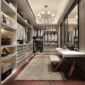 Meubles de chambre à coucher de style moderne européen Ensembles de dressing de luxe avec éclairage LED Armoire avec vitres - Product Image 1