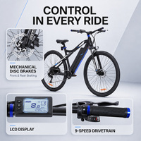 Vélo de montagne électrique en aluminium à 9 vitesses, moteur arrière sans balais 250W, batterie lithium 36V 13Ah, vitesse maximale 25 km/h, autonomie 60 km