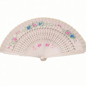 Wholesale Traditional Spanish Solid Color Bamboo Hand Fan Carved Angel Design Classic Cartoon Folk Art DIY Eco-Friendly - Product Image 1