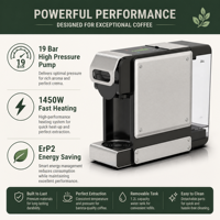 Mesin Espresso Multi Kapsul Profesional 19 Bar dengan Tangki Air Transparan 1L yang Dapat Dilepas