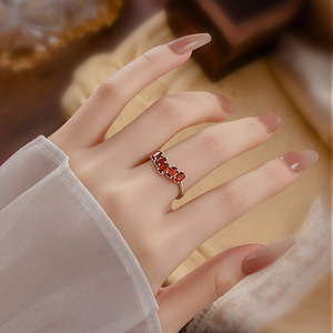 9 Bagues Minimalistes en Argent Sterling 925, ajustables, avec pavé de pierres naturelles ovales 3*5mm en forme de V, anti-ternissement, tendance, pour occasions décontractées et festives - Product Image 4