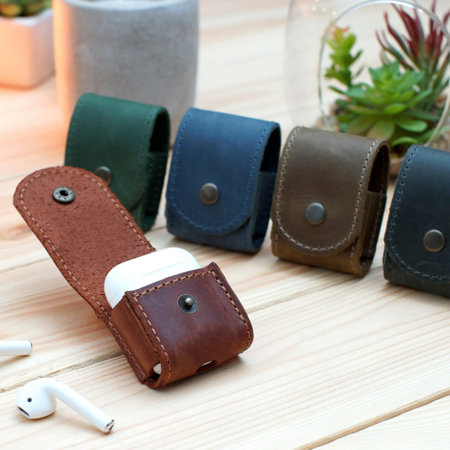 Personalized Genuine Leather Wireless Earphones Case Cowhide Wireless Earphones Cover for Men