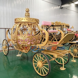 Carruaje de Princesa Cenicienta Dorado, Carruaje de Calabazas con Caballos, Carro Turístico Móvil para Decoración de Bodas - Product Image 5