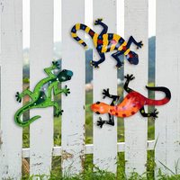 Gecko-Conjunto de decoración de pared de Metal, arte de lagarto, decoraciones de pared para patio, valla, jardín, hogar, exterior e interior, esculturas hechas a mano, 6 uds.