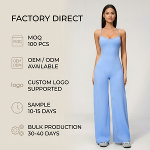 Combinaison de yoga brossée pour femme FH, dos croisé, pantalon large, une pièce, tenue de sport extensible, amincissante, décontractée, vêtements de sport, direct usine - Product Image 1