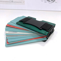 Dompet pria pemblokir Rfid, dengan tali uang tunai, dompet gaya L, pemegang kartu kredit aluminium Aloi