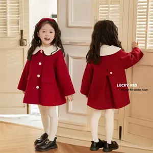 Herfst Winter Nieuwe Koreaanse Stijl Meisjes Rode Geruite Wollen Jas Modieuze Casual Verdikte Jas Voor Kinderen Populaire Kinderen - Product Image 2