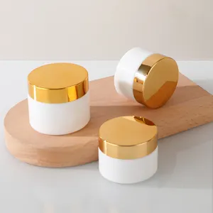 White Glass Cosmetic Jar With Gold Lid 30g 50g Porcelain Ceramic Skin Care Face Cream Bottle Packaging