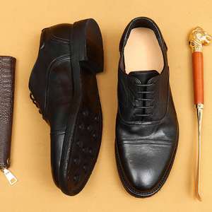 Handmade Genuine Leather Lace-Up <b>Shoes</b> with Rubber Soles Breathable & Lightweight <b>Vintage</b> British Style Office & Career for <b>Men</b> - Product Image 3