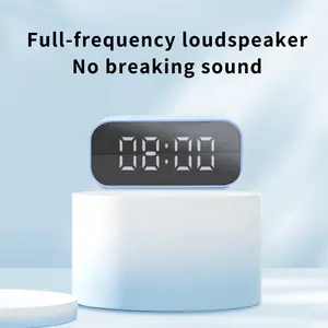 Digital Mirror Screen Dual Alarm Clock Radio Wireless BT Speaker Deep Bass Loudspeaker - Black