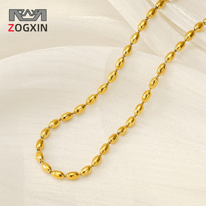 Zogxin Oval Beaded Stainless Steel Necklace 18k Gold Plated Women's Everyday Wear Clavicle Chain - Product Image 1